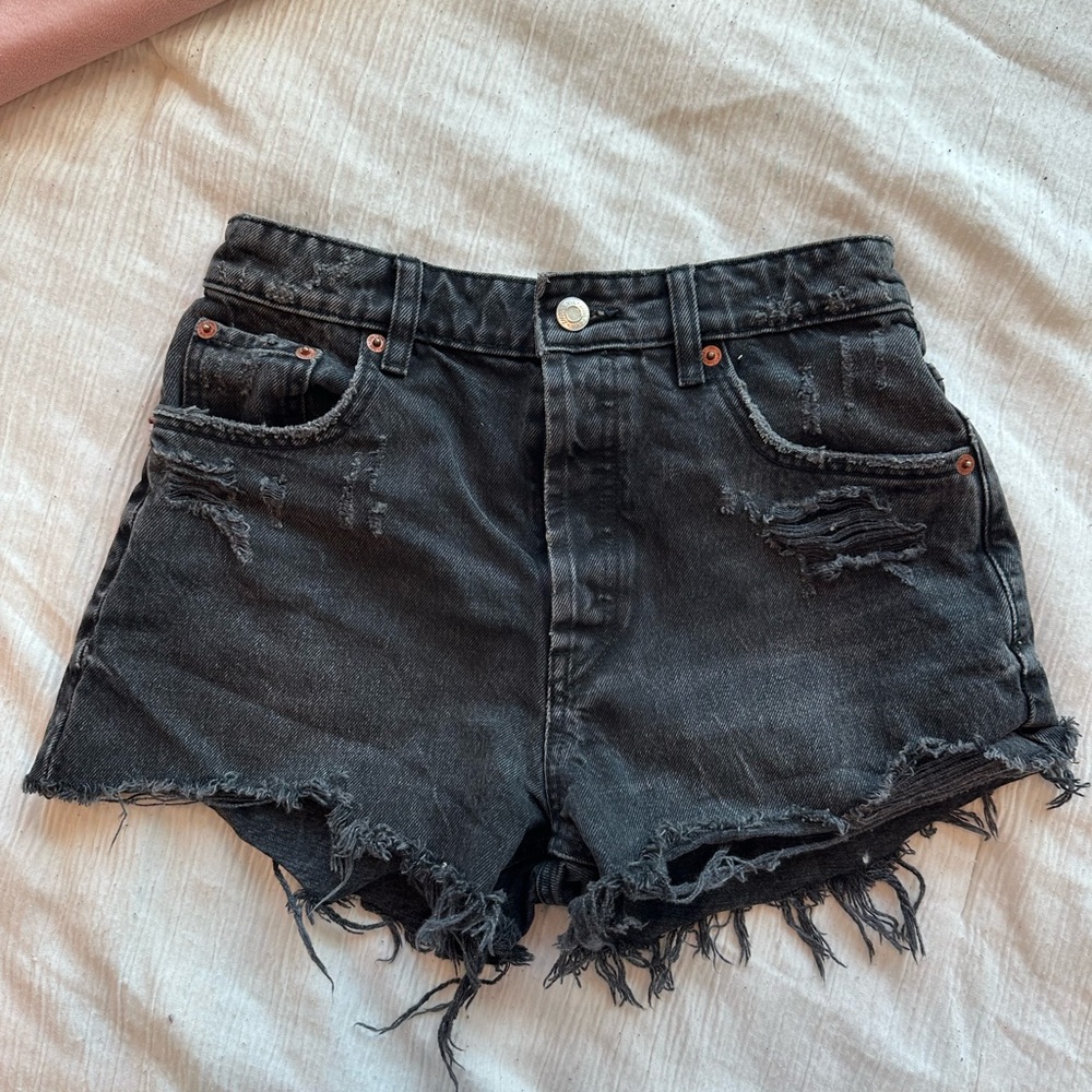 Zara Frayed Black Jean Shorts
